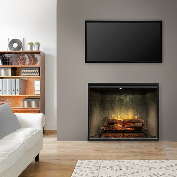 Dimplex | Revillusion 36 Inch Portrait Built-in Electric Fireplace (Weathered Concrete) W/ Glass & Plug Kit - RBF36PWC-FG