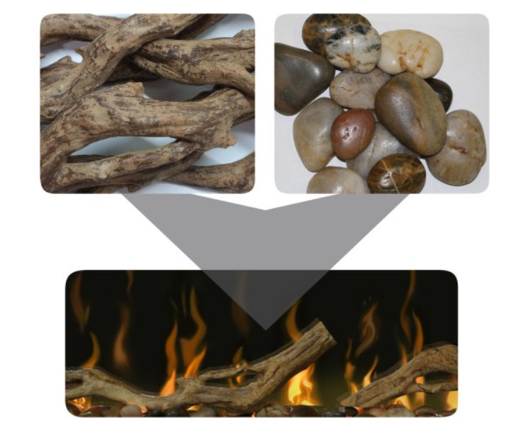Dimplex | Driftwood and River Rock Ember Bed for 34 Inch Prism - X-LF34DWS-KIT
